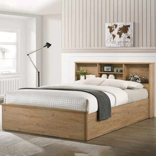 Queen bed frame store with bookshelf